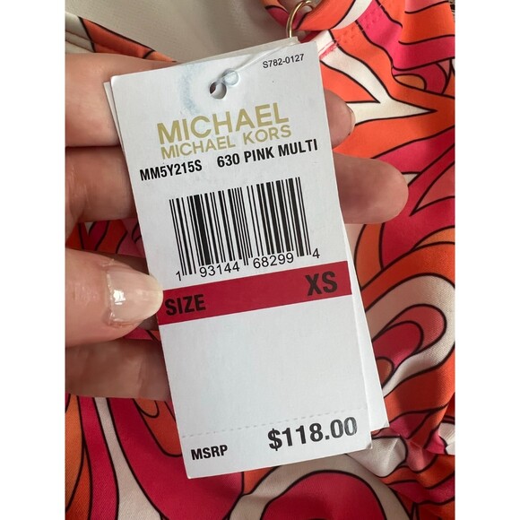 NWT Michael Kors Tankini 2 Piece Swimsuit Pink & Orange Retro pattern Size XS - Picture 3 of 7